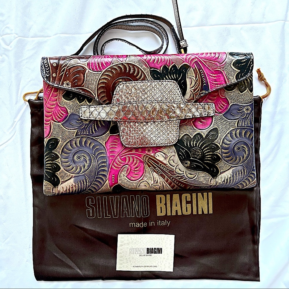 Vintage Python-Skin And Embossed Leather Clutch